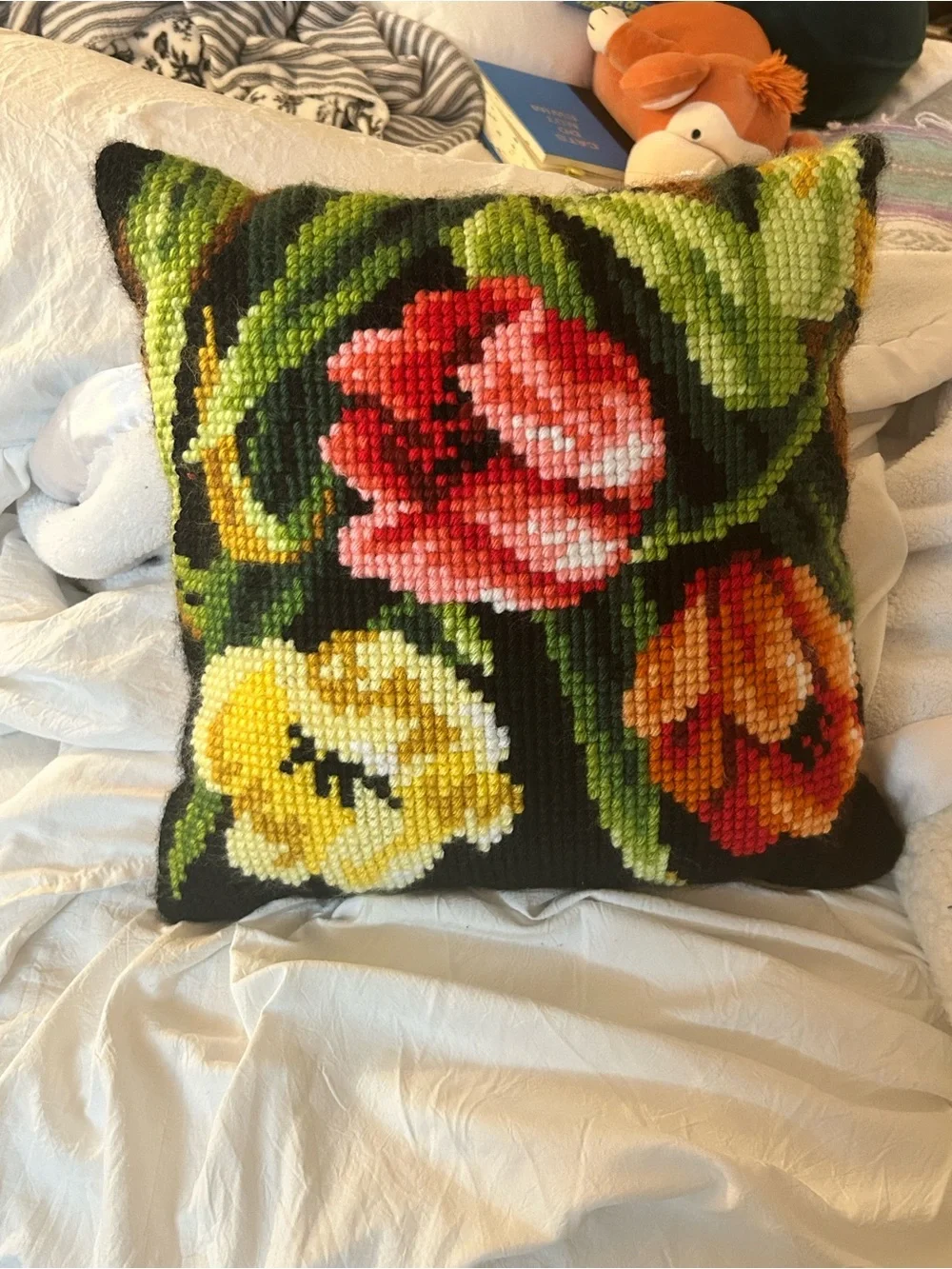 Vintage Orchidea Floral Needlepoint Pillow Already Finished